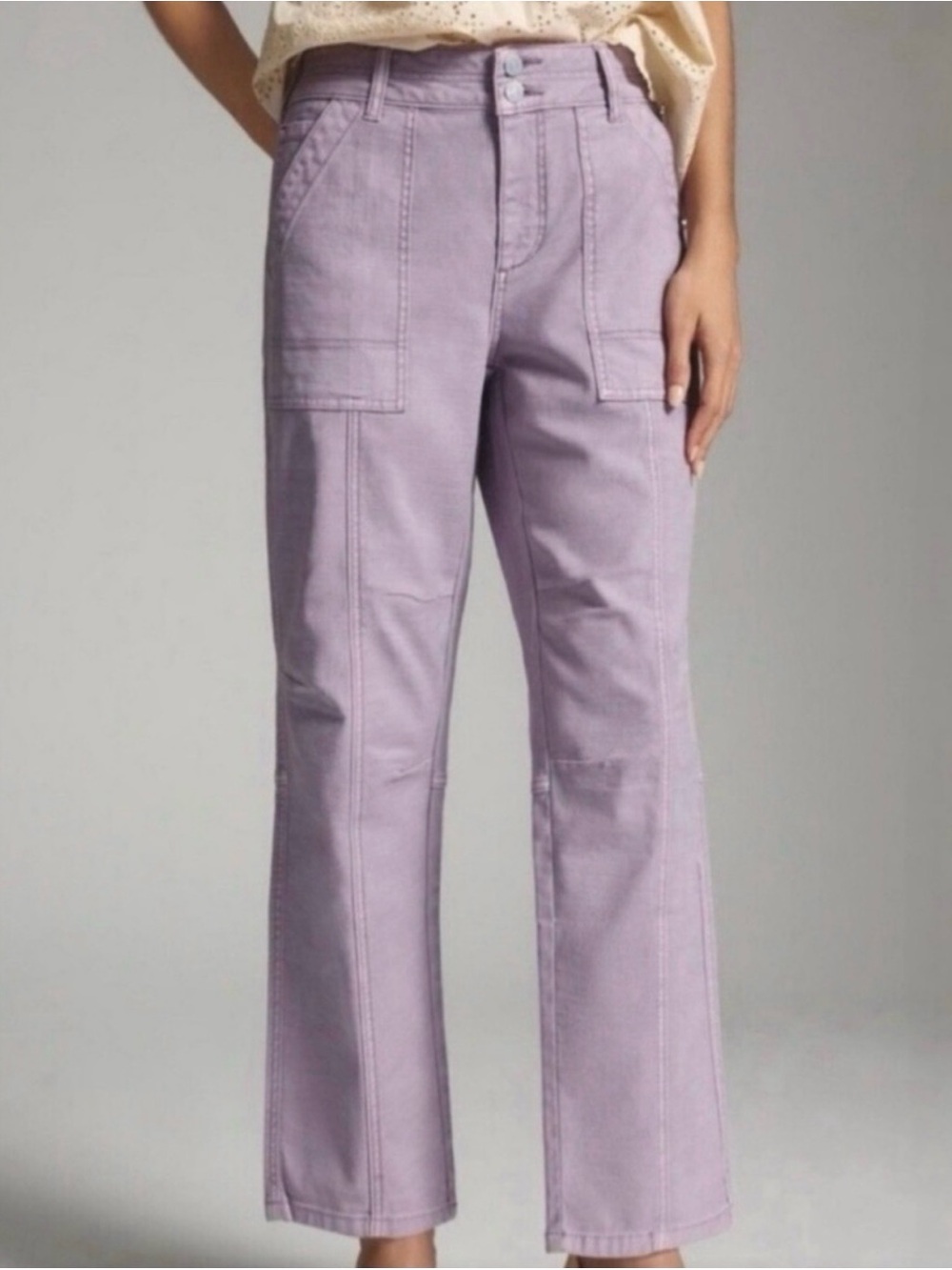 Anthropologie Pilcro High Rise Wide Leg Utility Jeans in Lilac